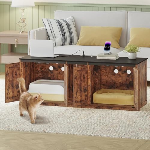 Cat Litter Box Enclosure for 2 Cats (Rustic Brown)
