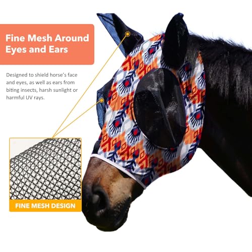 Super Comfort Stretchy Fly Mask Large Eye Space with UV Protection Soft on Skin with Breathability Tribe Feather Full Size (Full(Large) / Tribe Feather)