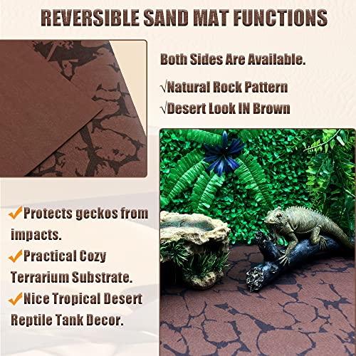 Reptile Carpet Sand Mat for Bearded Dragon Terrarium Substrate Liner Brown Leopard Gecko Tank Accessories Lizard Bedding Mats for Tortoise Turtle Snake Chameleon with Tweezers 12x20In (S:11.8"x19.7" (2Pcs))