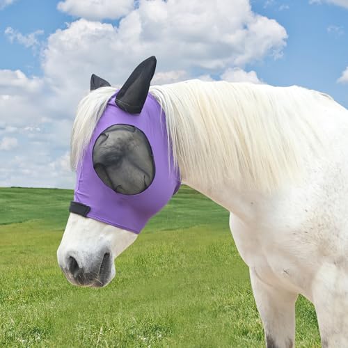 Elastic Fly Mask for Horse with Ear (Violet / Cob (Medium))