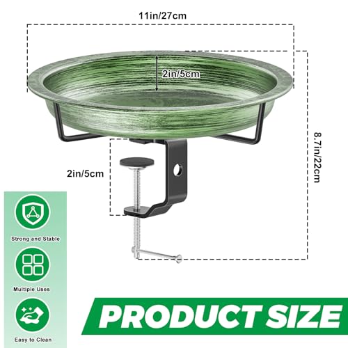 Deck Mounted Bird Bath for Outside (Retro Green)