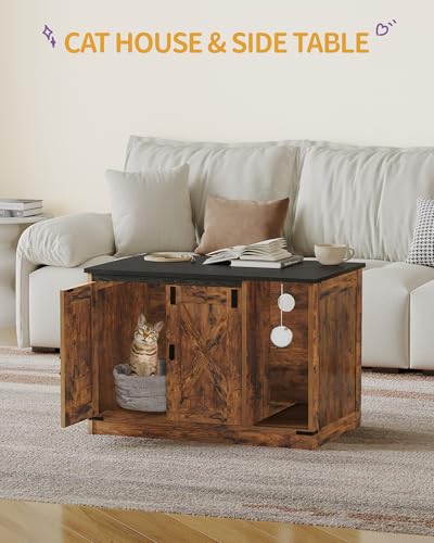 Cat Litter Box Enclosure (31.5"L x 19.7"W x 20.9"H / Rustic Brown and Black)