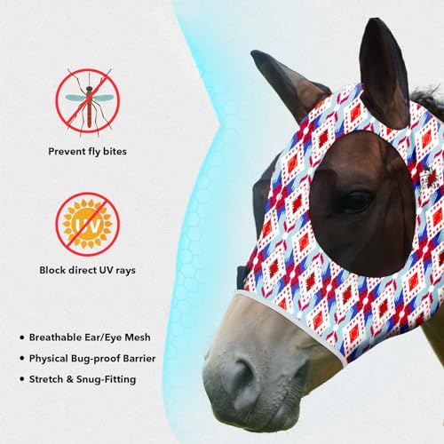 Super Comfort Stretchy Fitting Horse Fly Mask with UV Protection Soft on Skin with Breathability Tribal Abstract Full Size (Full(Large) / Tribal Abstract)