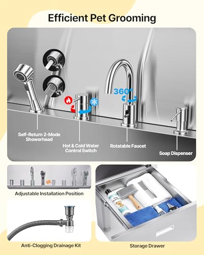 Professional 304 Stainless Steel Dog Bathing Station (61 inch / Left RAMP)