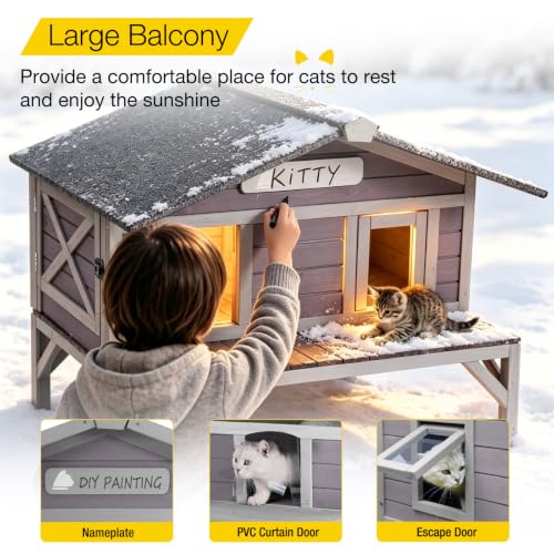 Cat House Outdoor Heated Cat House with Heater Feral Kitty Shelter with 100% Insulated Liner Weatherproof for Winter