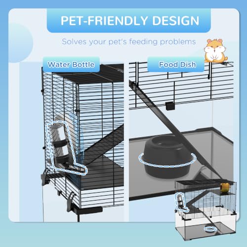 Large Hamster Cage with Deep Tempered Glass Bottom (23.5"L x 15.8"W x 22.5"H)