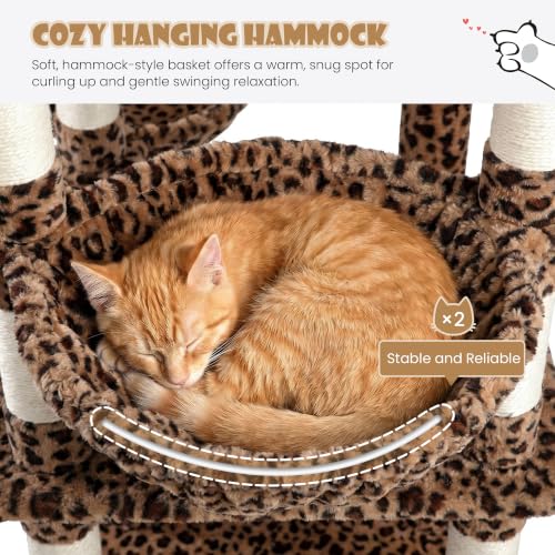 87 in Multi Level Tall Cat Tree Tower for Large Cats (Leopard Print)