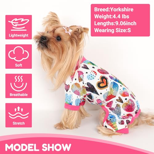 Dog Pajamas Small Sized Dogs Stretchable Summer Dog Clothes Pjs 4 Legs Girl Boy Cute Soft Puppy Outfits Doggie Cat Jammies Jumpsuit Sleeper for Pet (Love Heart / Large (Chest 17in ))