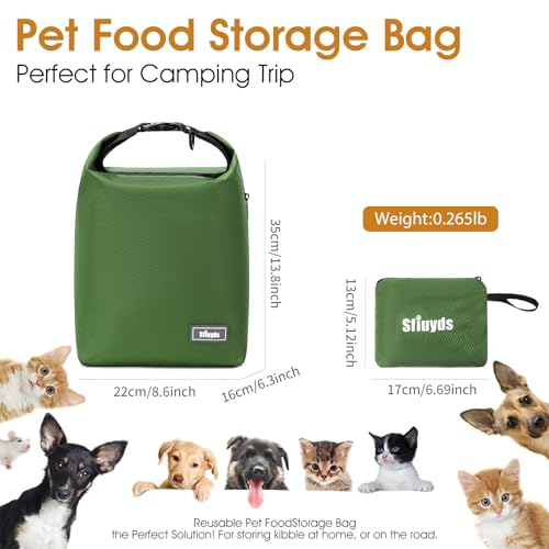 Dog Food Travel Bag with 2PCS Collapsible Dog Travel Bowls Air Tight Dog Food Storage Container (Green / 12L)