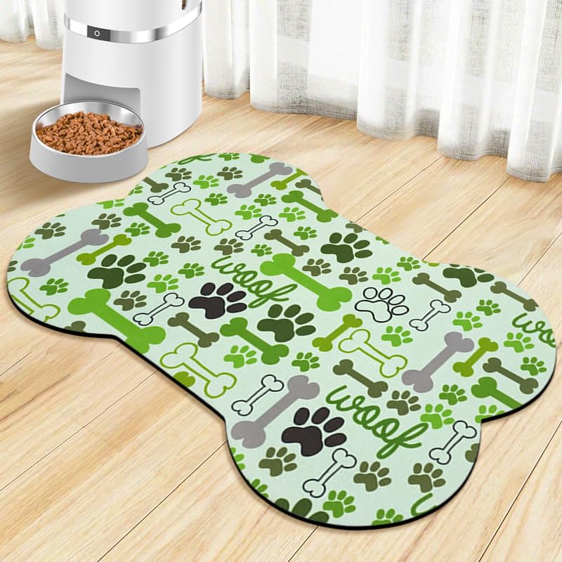 Dog Food Mats for Floors Waterproof (Green / 19"L x 12"W)