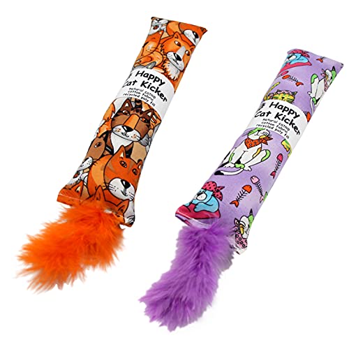 2 Pack Natural Interactive Catnip Cat Kicker with Feathers