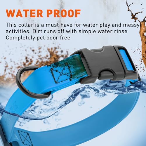 Biothane Waterproof Dog Collar with Quick Release Buckle Strong Coated Nylon Webbing with Odor (1"W by 15-25"L / Cerulean Blue)