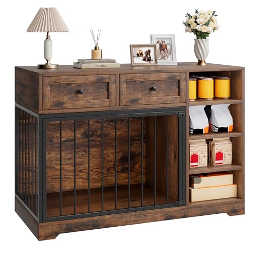 47" Medium Dog Crate Furniture with Storage (Vintage Brown / 47.2"L x 23.6"W x 33.5"H)