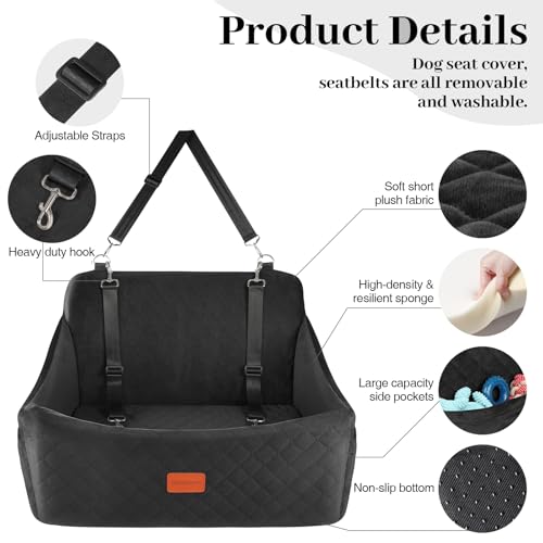 Dog Car Seat for Medium & Large Dogs Up to 55lbs (Black / Large)