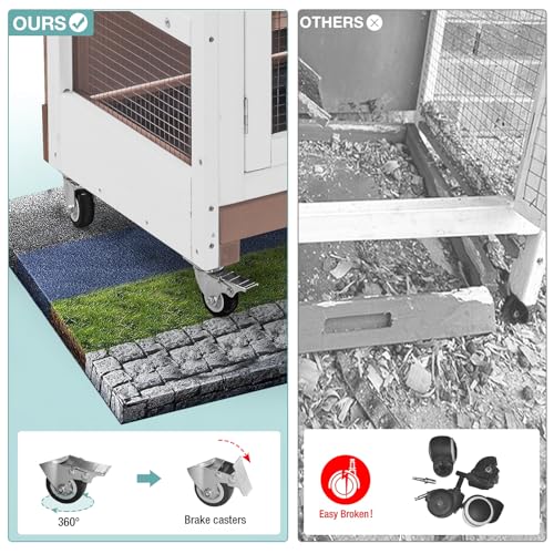 2 Tier Rabbit Hutch Indoor Bunny Cage with Wheels for Small Animals (Beige)