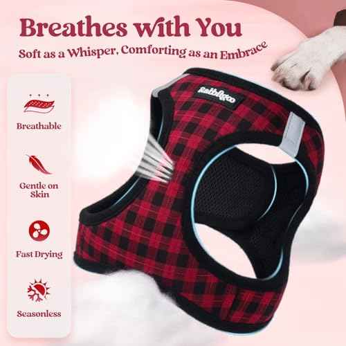 Dog Harness Small Sized and Leash Set (Red Check / Xs (chest: 13.3 - 15.5"))