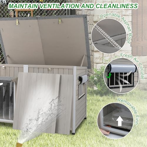 Big Dog House Outdoor Dog Houses for Large Dogs Outside with Adjustable Vent Window (55" L x 33" W x 35" H)