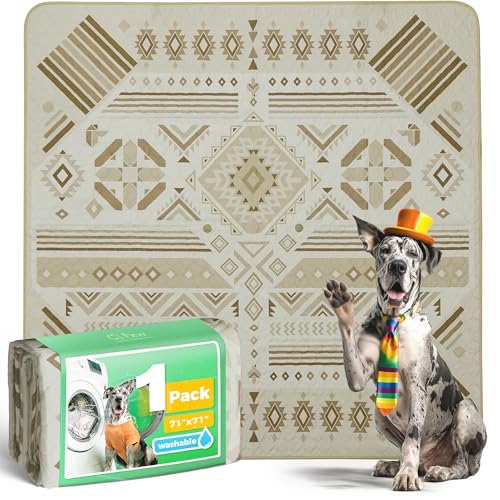 Washable Pee Pads for Dogs (Khaki Geometric / 71" Square (1 Pack))