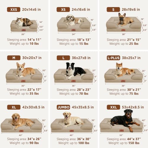 Waterproof Orthopedic Dog Beds for Large Sized Dog (35.0"L x 22.0"W x 7.0"Th / Light Brown)