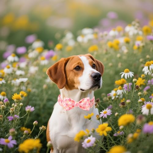 Cartoon Dog Collar with Bow Spring Summer Puppy Collar with Flower for Small Medium Large Boys Girls Dogs (XS / Spring Flower bow)