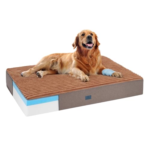 Orthopedic Memory Foam Dog Bed for Senior Dogs (Brown / 48"L x 30"W x 7"Th)