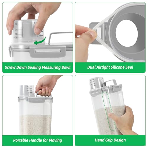 Rice Storage Container 3 to 5 Lbs (3Qt-Light Grey)