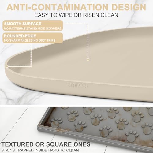 Waterproof Silicone Pet Food Mat with Raised Edge for Dog & Cat (Beige / 19"L x 12"W)