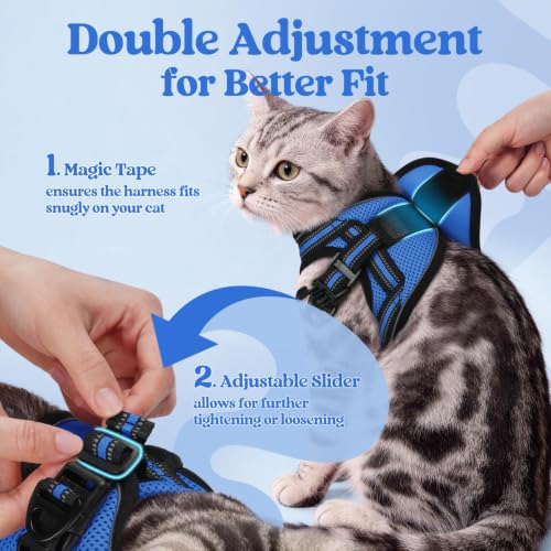 Cat Harness and Leash Set (L / Blue)
