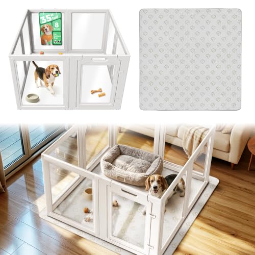 AuraSpace Acrylic Dog Playpen with Washable Pee Pad (White / 35"H)
