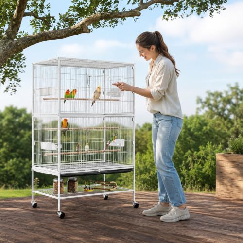 52" Large Bird Cage for Parrots (White / 31.0"L x 20.5"W x 52.0"H)