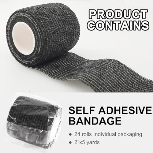 24 Pack Self Adhesive Bandage Wrap (Black / 2 Inch)
