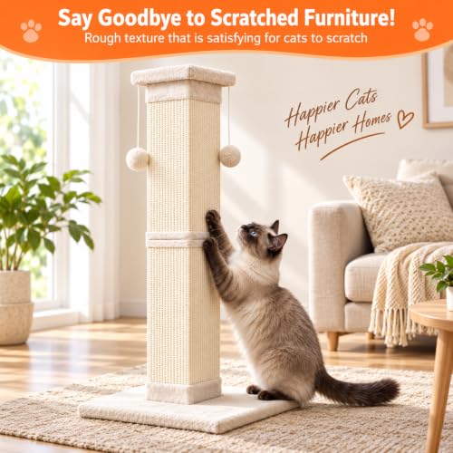 Cat Scratching Post 33 Inch Nature Sisal Cat Scratch Post for Indoor Cats (white)