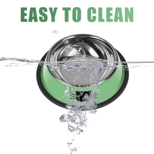 2 Pcs Non Slip Stainless Steel Small Cat Food Bowls (Green / 7 oz)