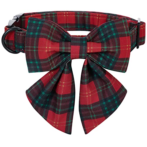 Christmas Dog Collar with Sailor Bow (X-Large (Pack of 1) / Red&Green Grid(Sailor Bow))