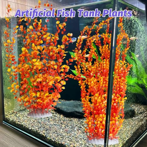 Aquarium Plastic Plants Aquarium Decor Artificial Fish Tank Plants (Orange（style B）)