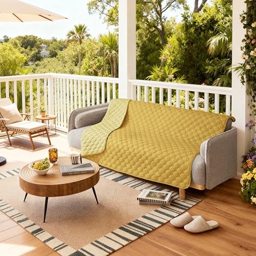 Waterproof Dog Blankets for Large Dogs (82x82 Inch (Pack of 1) / Dark Yellow/Light Yellow)
