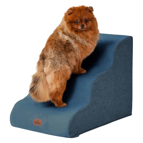 Navy Blue Curved Dog Stairs Ramp for Small Dogs & Cats 17.1" H (Navy Blue / 3-Step)