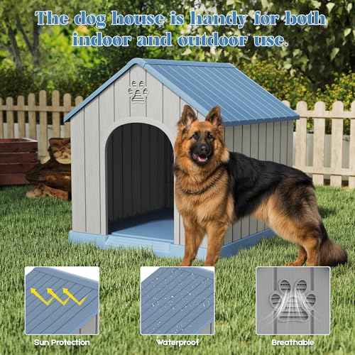 Large Dog House Outdoor Indoor for Medium Large Dogs (Classic Blue / 36.2" L x 38" W x 38" H)