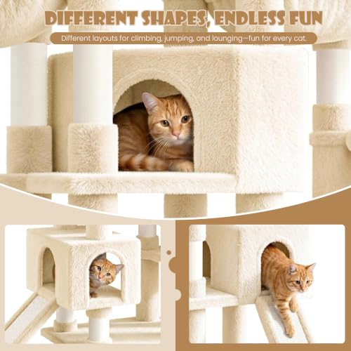 87 in Multi Level Tall Cat Tree Tower for Large Cats (Beige)