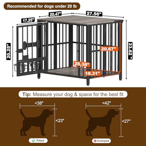 27" Foldable Dog Crate Furniture (Oak Grey / 27.6"L x 20.5"W x 23.6"H)