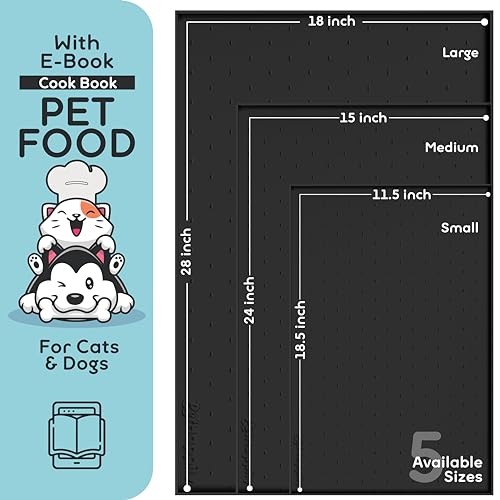 Dog Food Mat Raised Edges Dogs Mat for Food and Water Prevent Spill (18.5" x 11.5" / Black)
