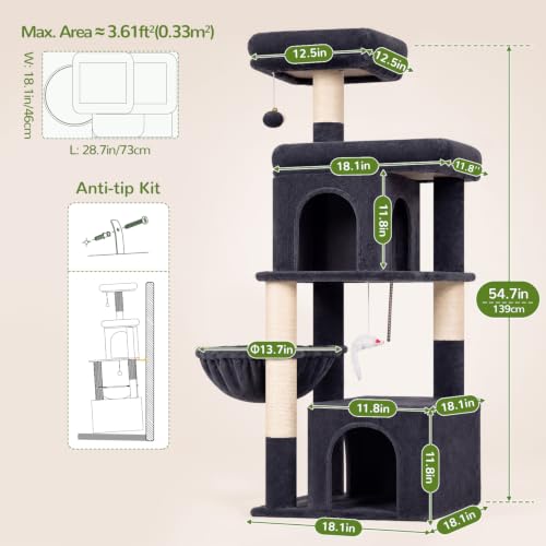 Cat Tree Tower 2 Condo Kitten Scratching Post (Dark Grey / 54 inch)