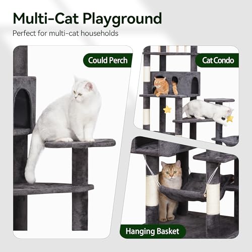 Cat Tree 79in Large Tower for Multiple Indoor Big Cats (Smoky Gray)