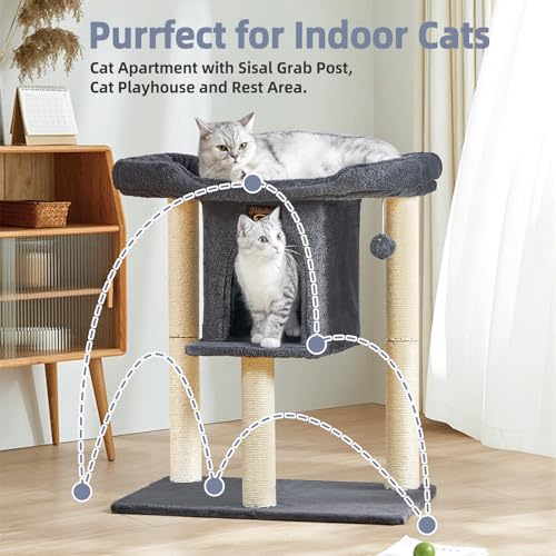 Cat Tree Tower Scratching Post for Indoor Large Adult Cats with Perch Bed (Dark Grey / 28 Inches)