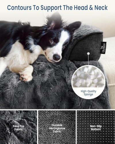 Calming Dog Bed for Couch with Cozy Raised Edge (Dark Grey / 53"L x 39"W x 5"Th)