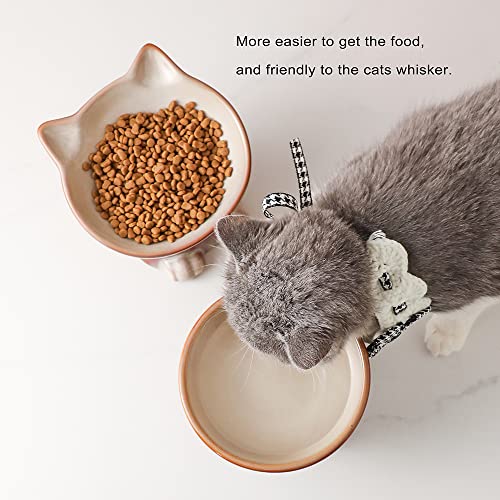 Elevated Cat Bowls (6.8 OZ+15.5 OZ / Brown)