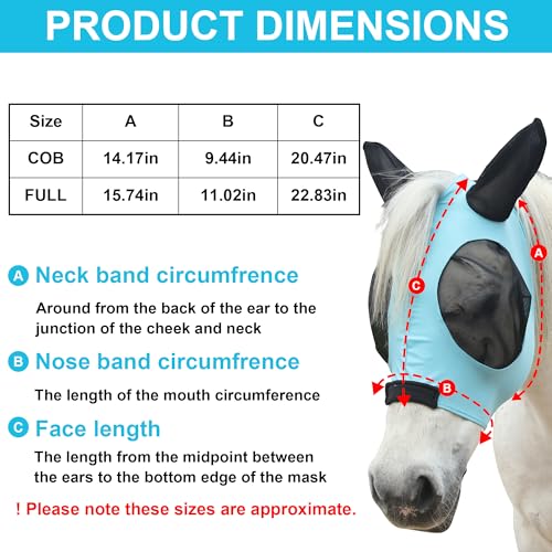Elastic Fly Mask for Horse with Ear (Pacific Blue / Full (Large))