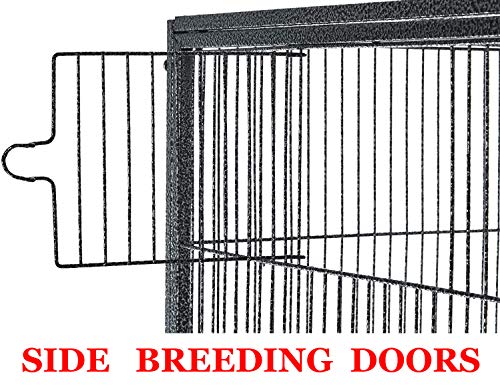 54" Large Double Breeding Flight Bird Wrought Iron Double Parrot Bird Cage Slide Out Center Divider Side Nesting Doors Cockatiel Conure Removalbe Rolling Stand (Black Vein / 51.0"L x 17.0"W x 54.0"H)