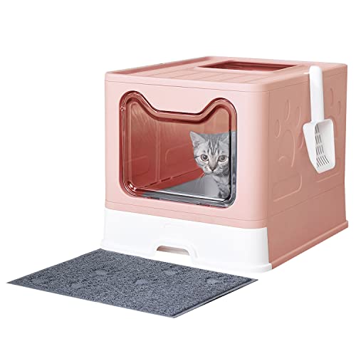 Cat Litter Box with Litter Mat and Scoop (Pink)