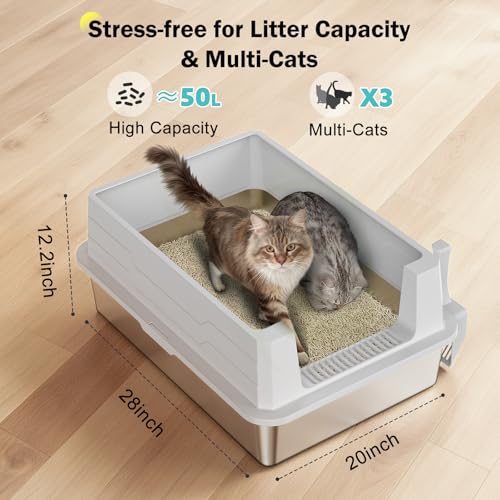 Stainless Steel Litter Box Extra Large for Big Cats Multi (Silver Grey / XXXL)